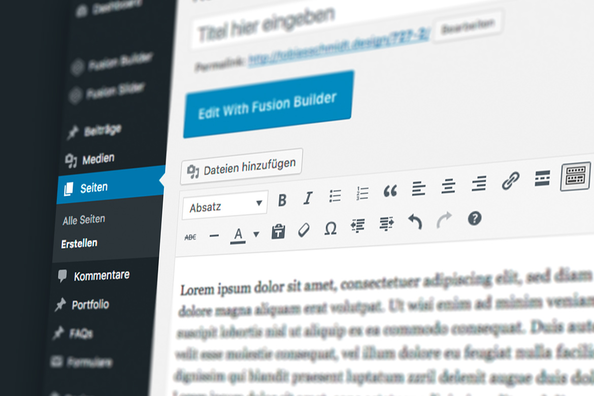 Content-Management-System Wordpress Bearbeitung auf einem Bildschirm